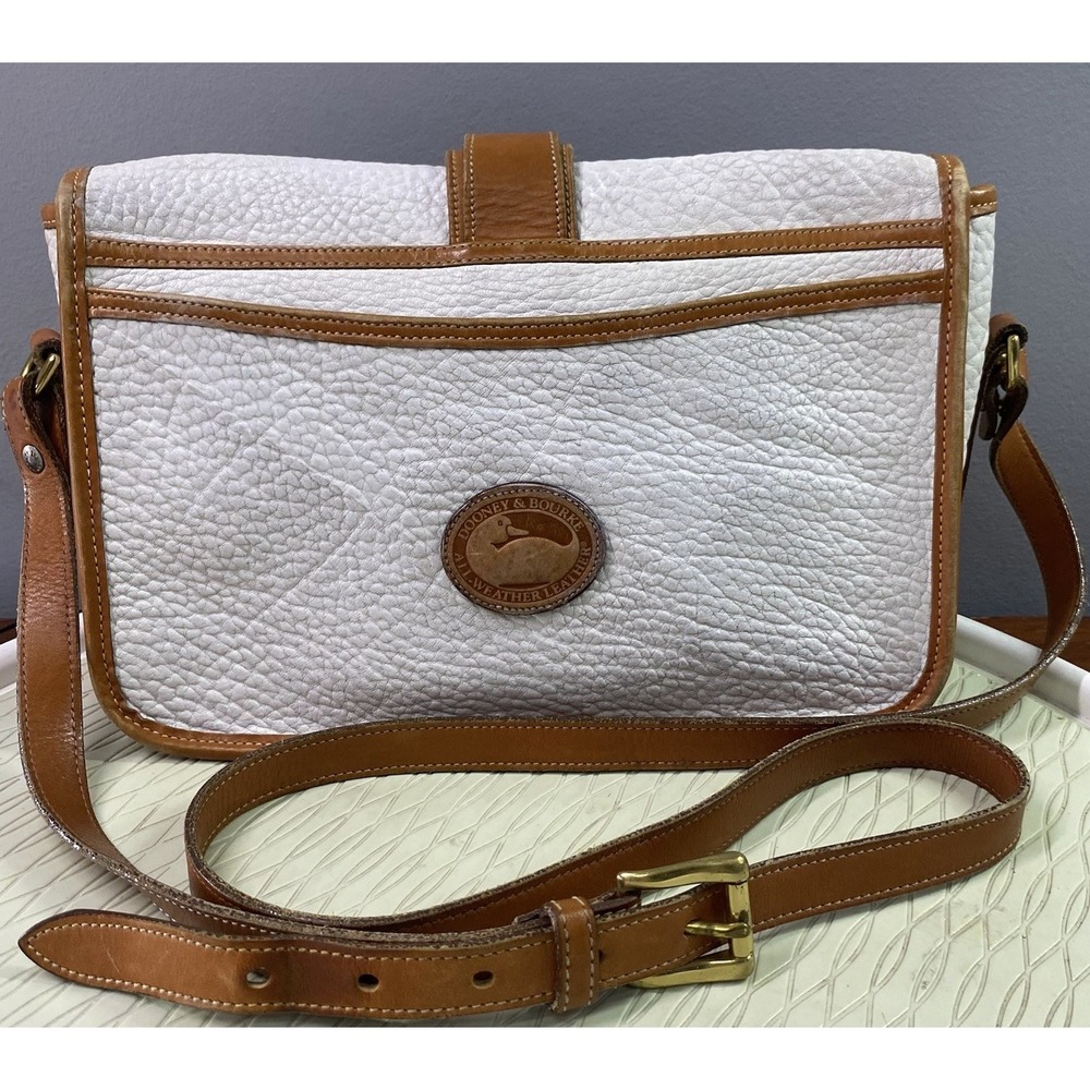 DOONEY & BOURKE Vintage Authentic Leather Pebbled Bag White/Tan Purse 7x10x3.5"